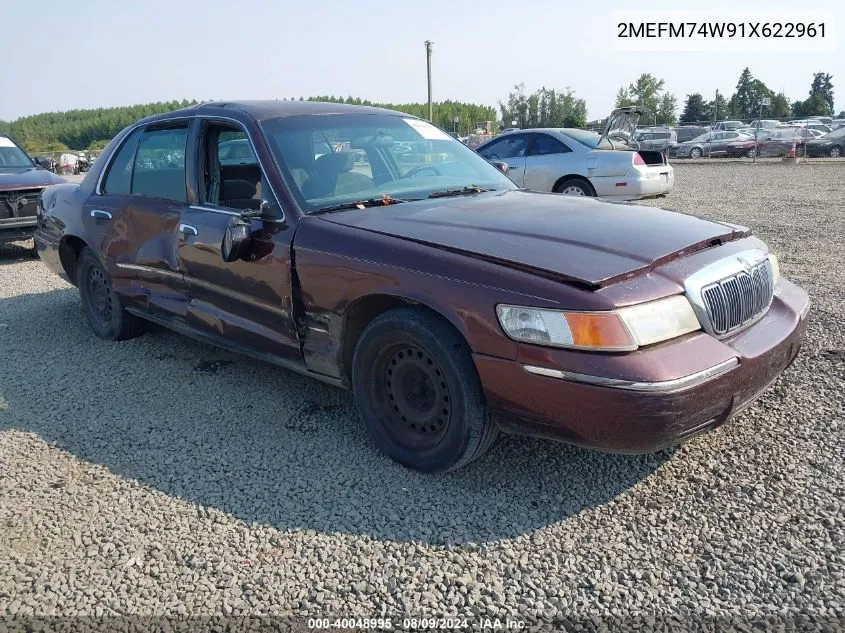 2001 Mercury Grand Marquis Gs VIN: 2MEFM74W91X622961 Lot: 40048995