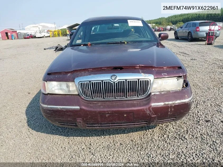 2001 Mercury Grand Marquis Gs VIN: 2MEFM74W91X622961 Lot: 40048995