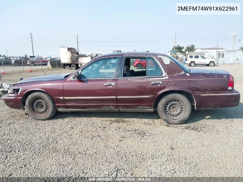 2001 Mercury Grand Marquis Gs VIN: 2MEFM74W91X622961 Lot: 40048995