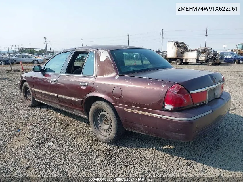 2001 Mercury Grand Marquis Gs VIN: 2MEFM74W91X622961 Lot: 40048995