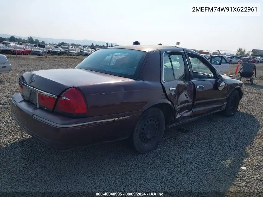 2001 Mercury Grand Marquis Gs VIN: 2MEFM74W91X622961 Lot: 40048995