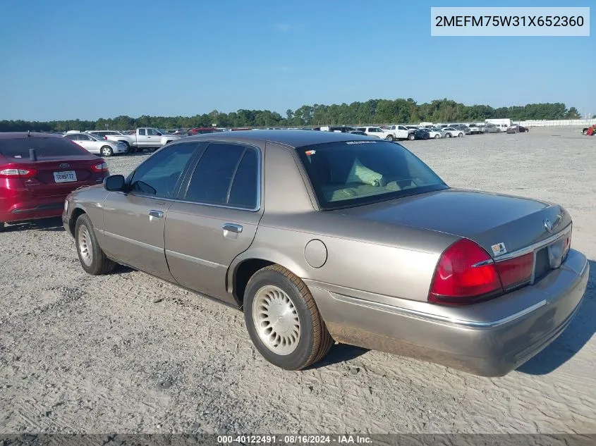 2001 Mercury Grand Marquis Ls VIN: 2MEFM75W31X652360 Lot: 40122491