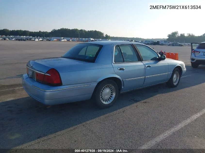 2001 Mercury Grand Marquis Ls VIN: 2MEFM75W21X613534 Lot: 40127938