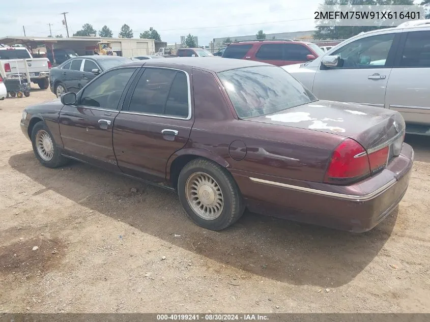 2001 Mercury Grand Marquis Ls VIN: 2MEFM75W91X616401 Lot: 40199241