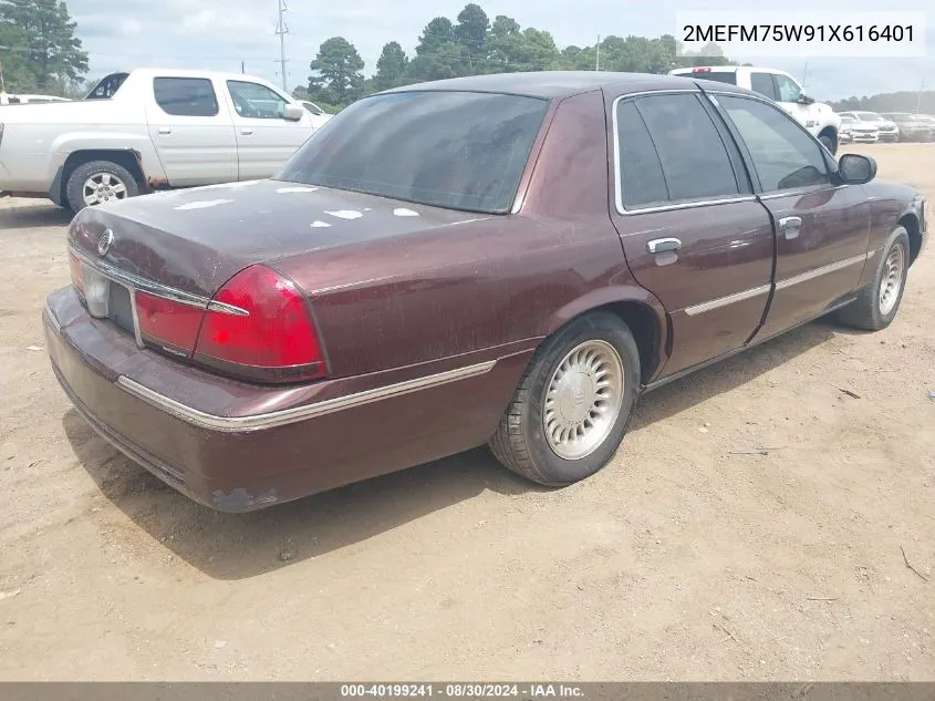 2001 Mercury Grand Marquis Ls VIN: 2MEFM75W91X616401 Lot: 40199241