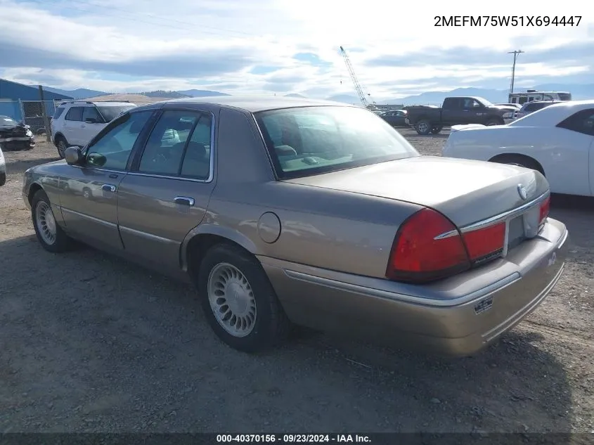 2001 Mercury Grand Marquis Ls VIN: 2MEFM75W51X694447 Lot: 40370156