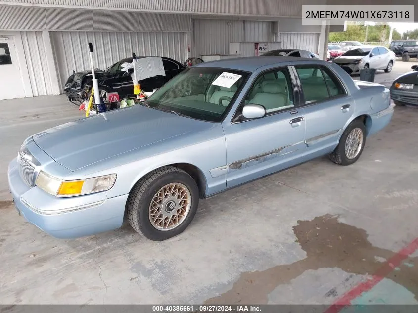 2001 Mercury Grand Marquis Gs VIN: 2MEFM74W01X673118 Lot: 40385661