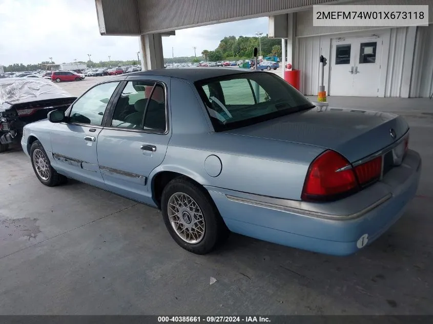 2001 Mercury Grand Marquis Gs VIN: 2MEFM74W01X673118 Lot: 40385661