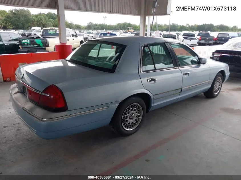 2001 Mercury Grand Marquis Gs VIN: 2MEFM74W01X673118 Lot: 40385661