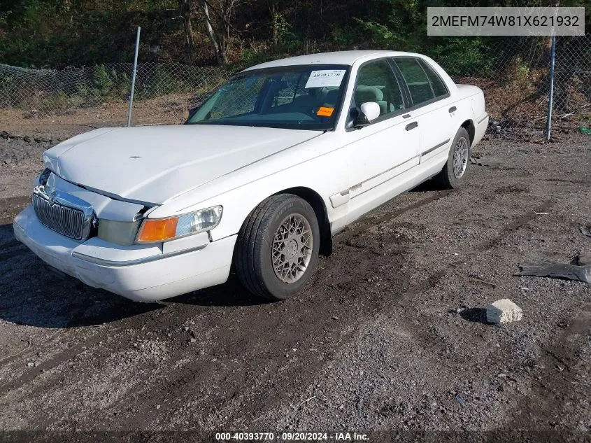 2001 Mercury Grand Marquis Gs VIN: 2MEFM74W81X621932 Lot: 40393770