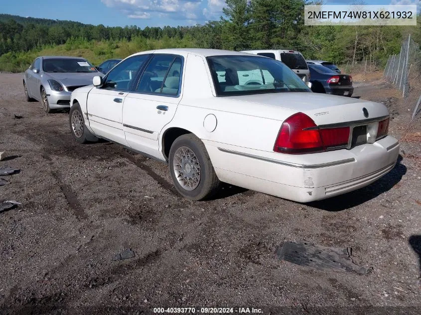 2001 Mercury Grand Marquis Gs VIN: 2MEFM74W81X621932 Lot: 40393770