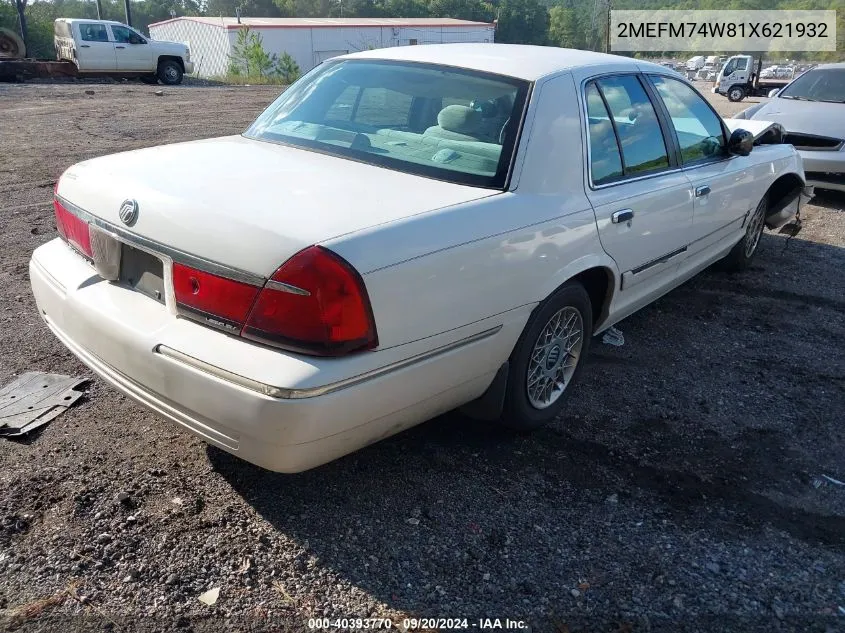 2001 Mercury Grand Marquis Gs VIN: 2MEFM74W81X621932 Lot: 40393770