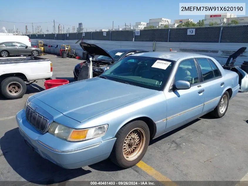 2001 Mercury Grand Marquis Ls VIN: 2MEFM75W91X620190 Lot: 40451403