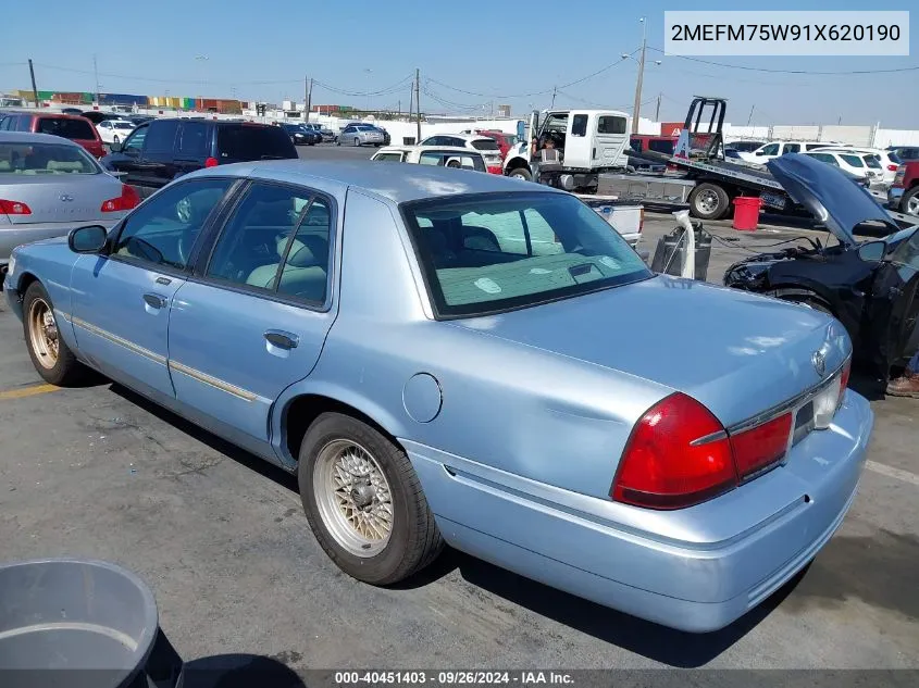 2001 Mercury Grand Marquis Ls VIN: 2MEFM75W91X620190 Lot: 40451403