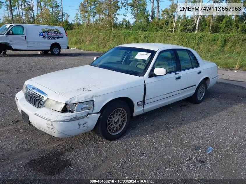 2001 Mercury Grand Marquis Gs VIN: 2MEFM74W11X657963 Lot: 40468216