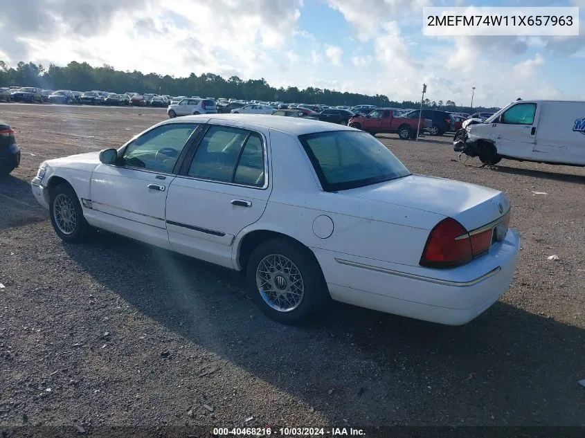 2001 Mercury Grand Marquis Gs VIN: 2MEFM74W11X657963 Lot: 40468216