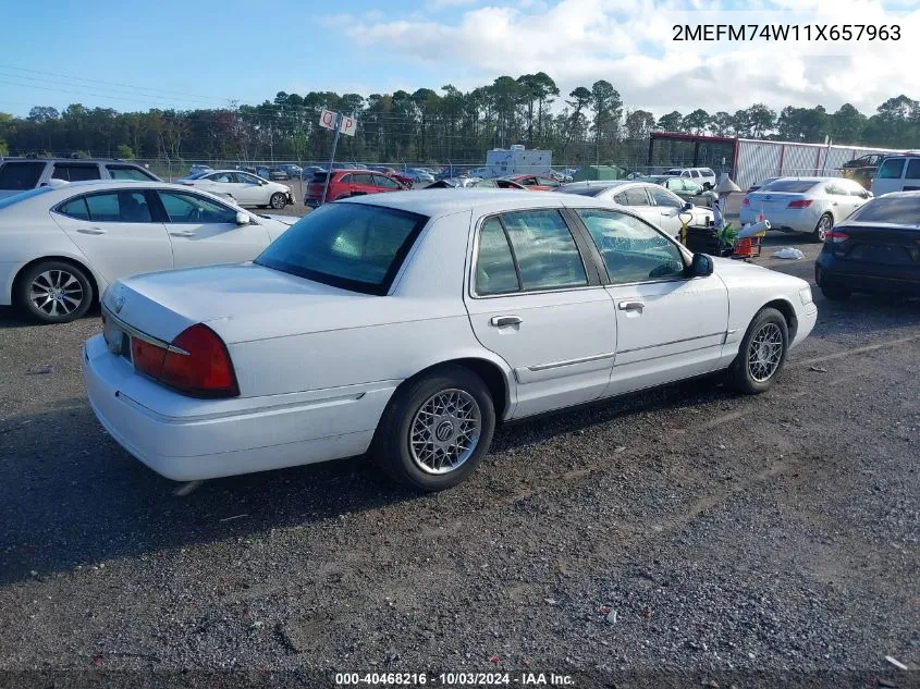 2001 Mercury Grand Marquis Gs VIN: 2MEFM74W11X657963 Lot: 40468216