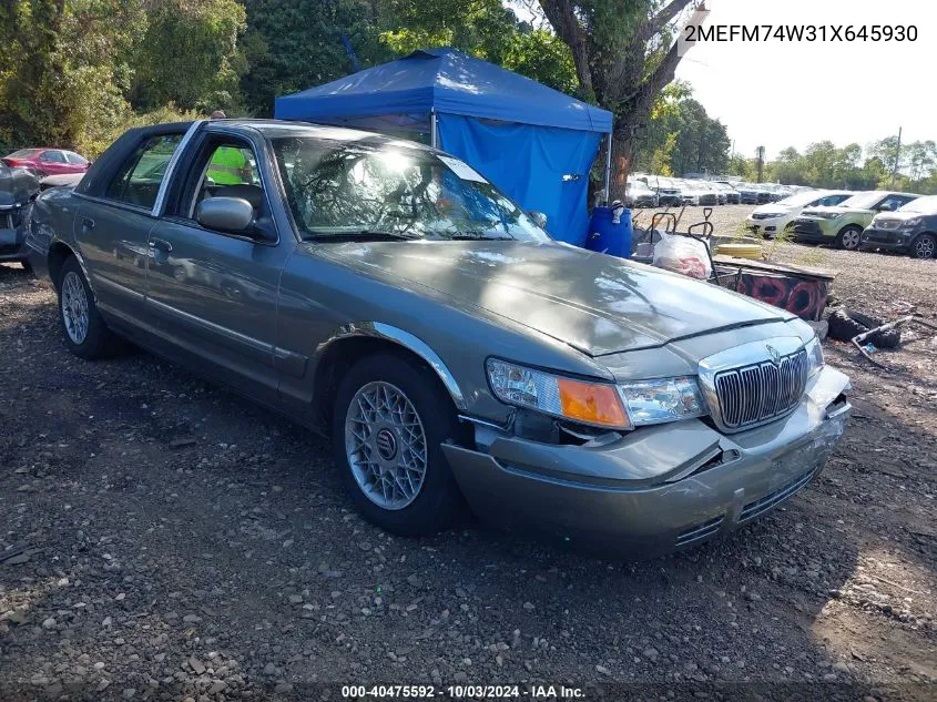 2001 Mercury Grand Marquis Gs VIN: 2MEFM74W31X645930 Lot: 40475592