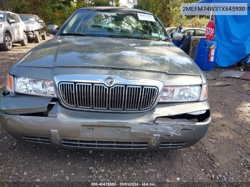 2001 Mercury Grand Marquis Gs VIN: 2MEFM74W31X645930 Lot: 40475592