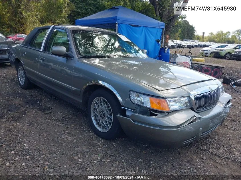 2001 Mercury Grand Marquis Gs VIN: 2MEFM74W31X645930 Lot: 40475592