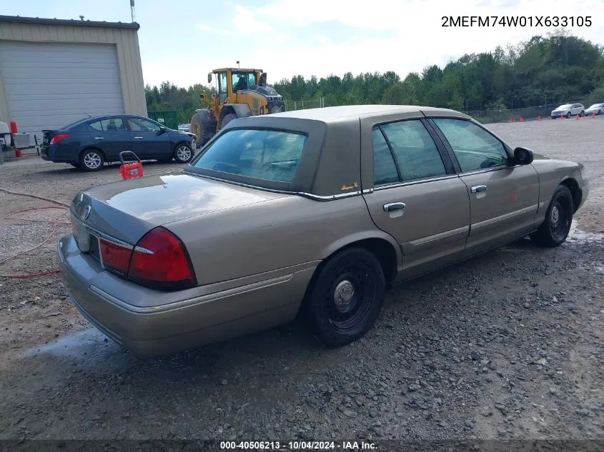 2001 Mercury Grand Marquis Gs VIN: 2MEFM74W01X633105 Lot: 40506213