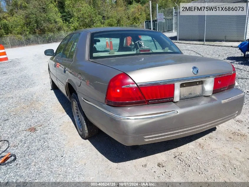 2001 Mercury Grand Marquis Ls VIN: 2MEFM75W51X686073 Lot: 40524725