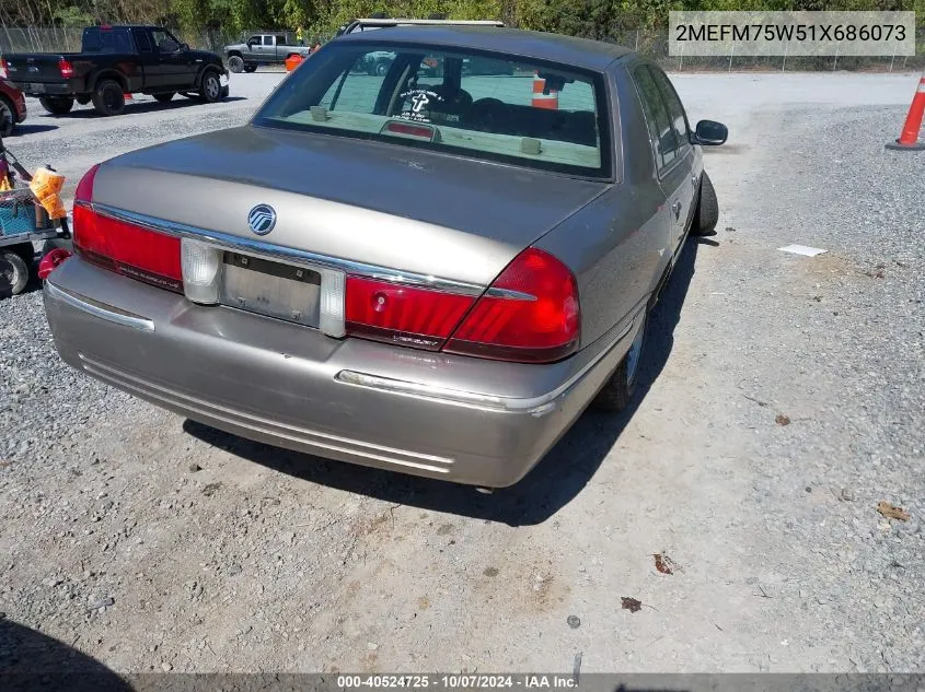 2001 Mercury Grand Marquis Ls VIN: 2MEFM75W51X686073 Lot: 40524725