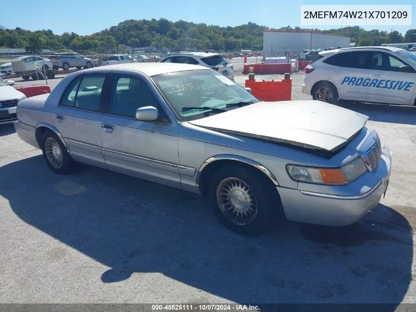 2001 Mercury Grand Marquis Gs VIN: 2MEFM74W21X701209 Lot: 40525111