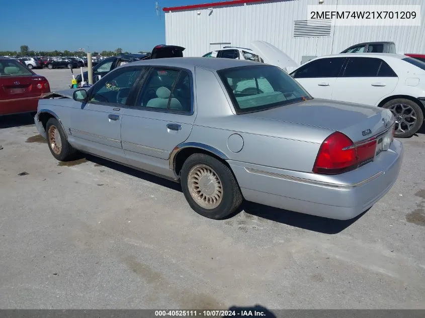 2001 Mercury Grand Marquis Gs VIN: 2MEFM74W21X701209 Lot: 40525111