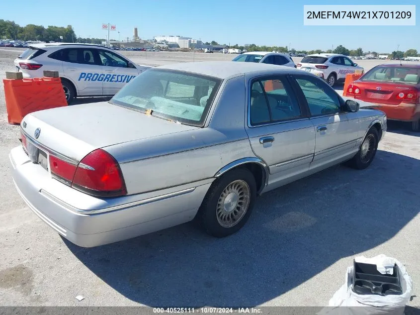 2001 Mercury Grand Marquis Gs VIN: 2MEFM74W21X701209 Lot: 40525111