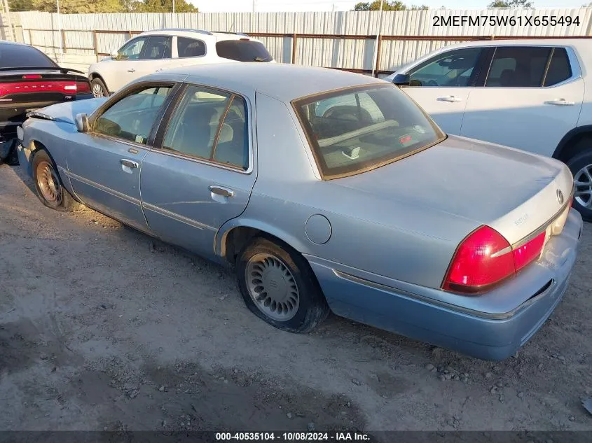 2001 Mercury Grand Marquis Ls VIN: 2MEFM75W61X655494 Lot: 40535104