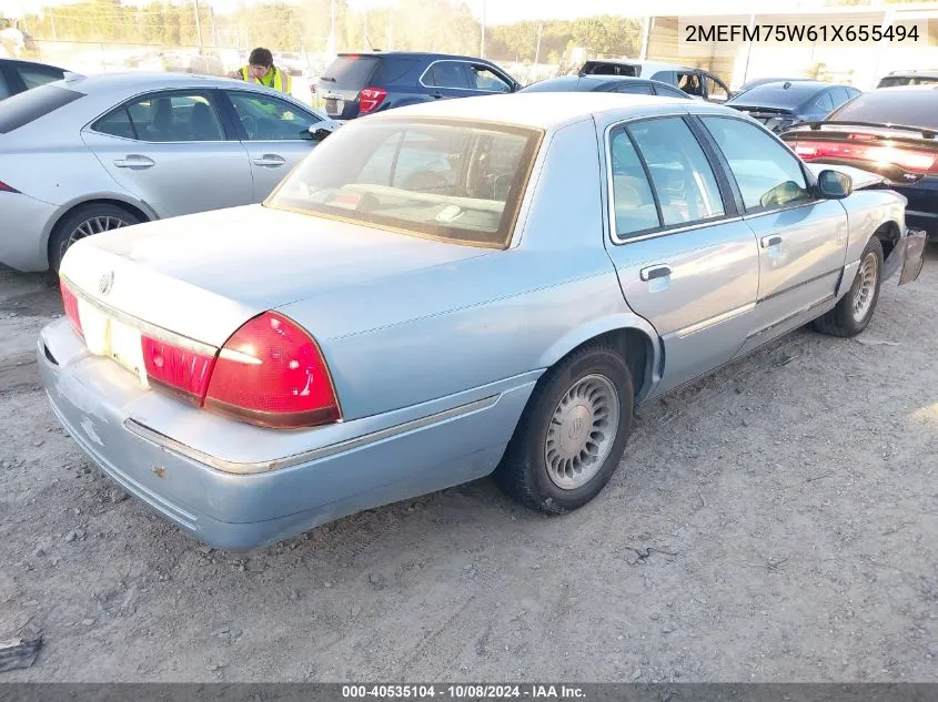 2001 Mercury Grand Marquis Ls VIN: 2MEFM75W61X655494 Lot: 40535104