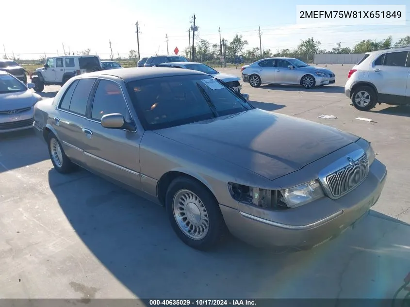 2001 Mercury Grand Marquis Ls VIN: 2MEFM75W81X651849 Lot: 40635029