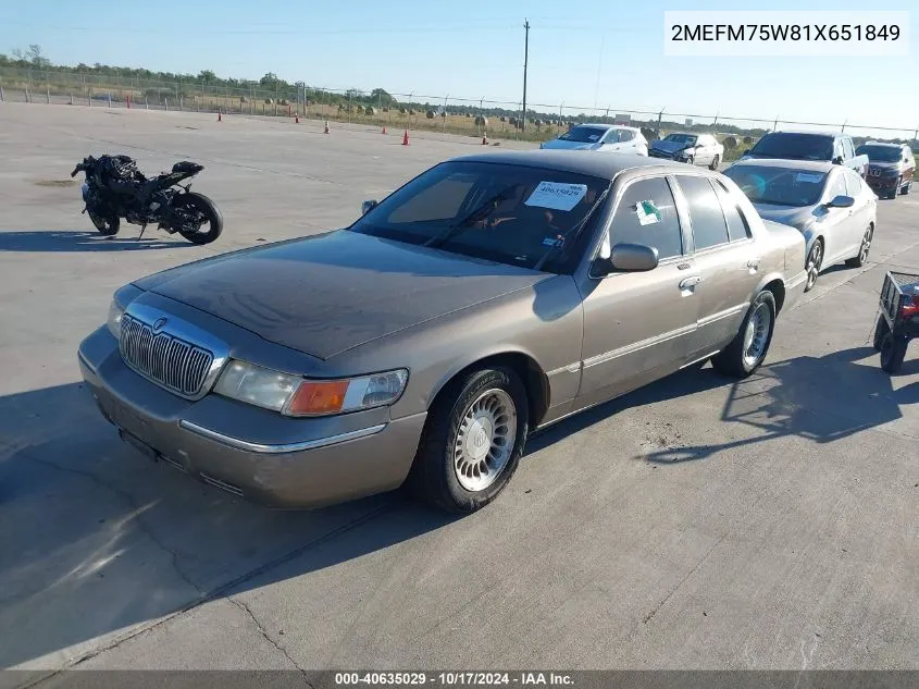 2001 Mercury Grand Marquis Ls VIN: 2MEFM75W81X651849 Lot: 40635029