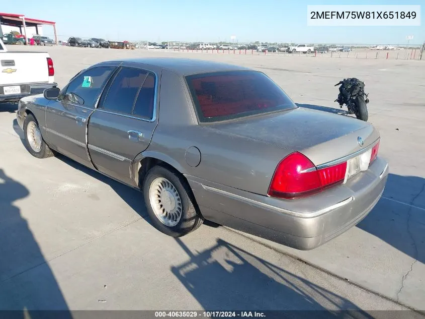 2001 Mercury Grand Marquis Ls VIN: 2MEFM75W81X651849 Lot: 40635029