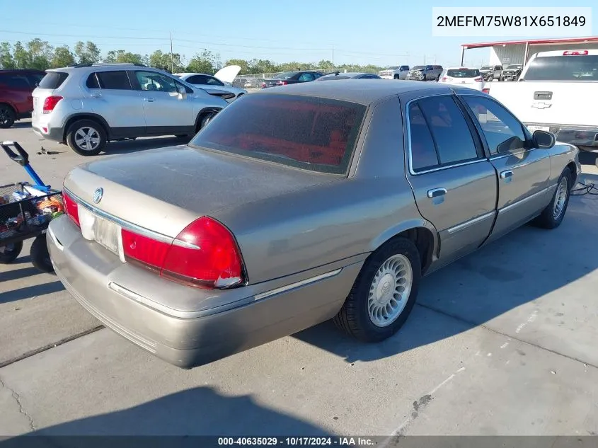 2001 Mercury Grand Marquis Ls VIN: 2MEFM75W81X651849 Lot: 40635029