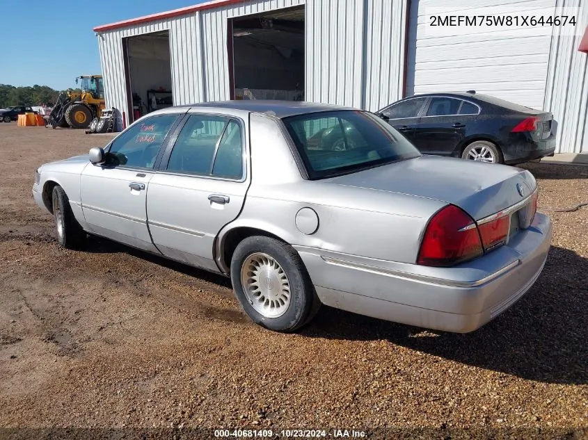 2001 Mercury Grand Marquis Ls VIN: 2MEFM75W81X644674 Lot: 40681409