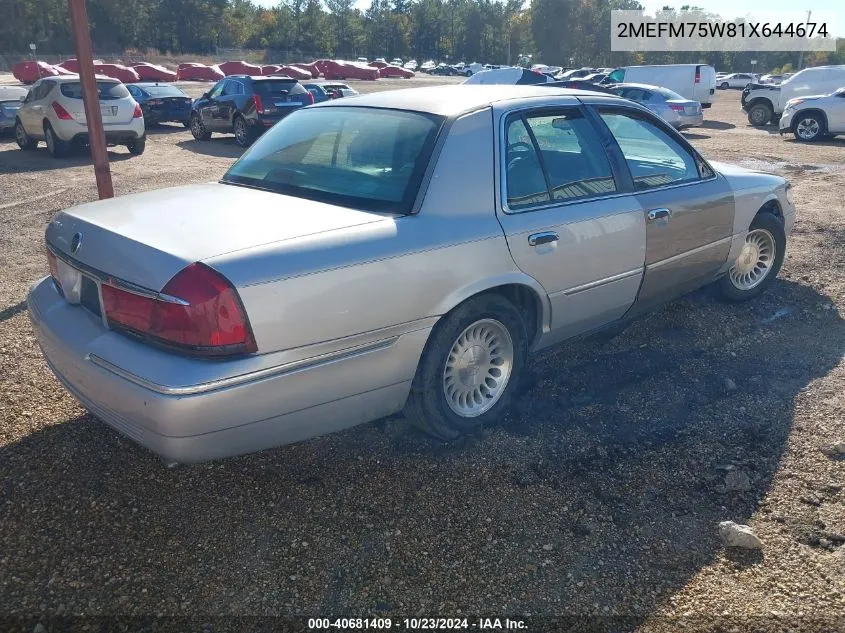 2001 Mercury Grand Marquis Ls VIN: 2MEFM75W81X644674 Lot: 40681409