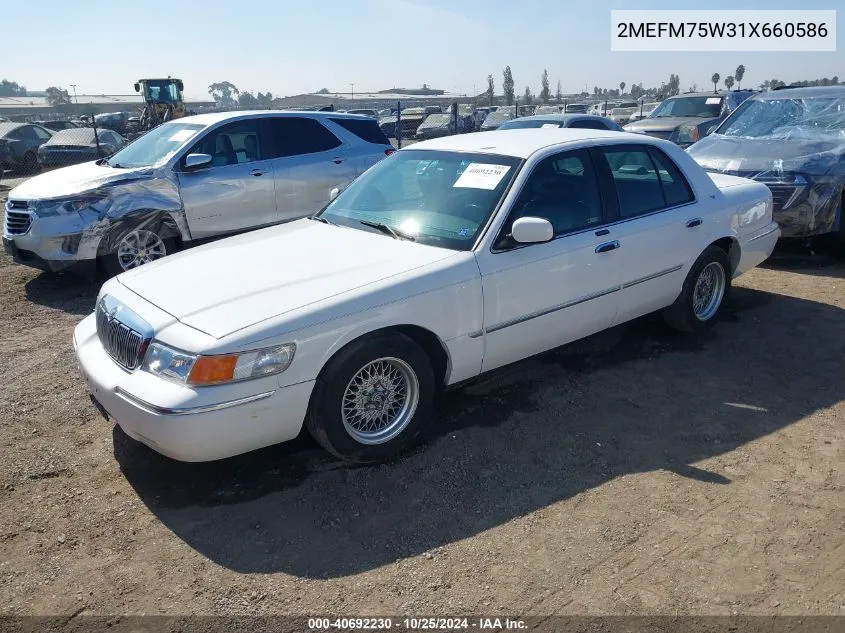 2001 Mercury Grand Marquis Ls VIN: 2MEFM75W31X660586 Lot: 40692230