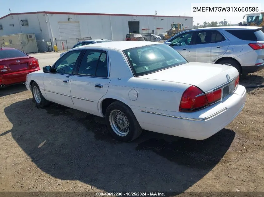 2001 Mercury Grand Marquis Ls VIN: 2MEFM75W31X660586 Lot: 40692230