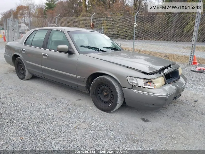 2001 Mercury Grand Marquis Gs VIN: 2MEFM74W61X645243 Lot: 40697888