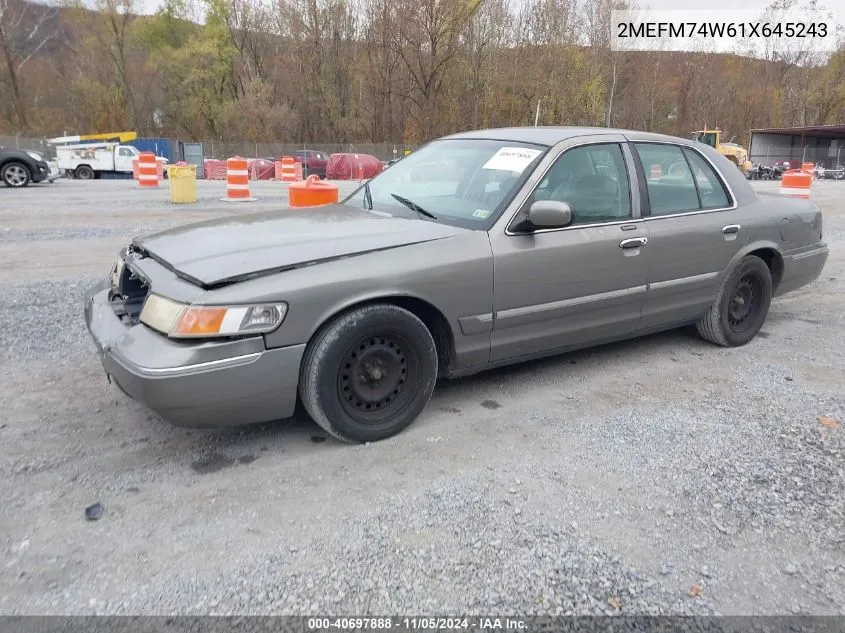 2001 Mercury Grand Marquis Gs VIN: 2MEFM74W61X645243 Lot: 40697888