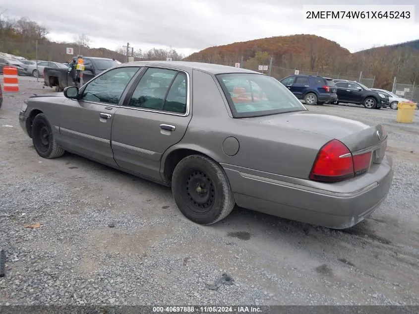 2001 Mercury Grand Marquis Gs VIN: 2MEFM74W61X645243 Lot: 40697888