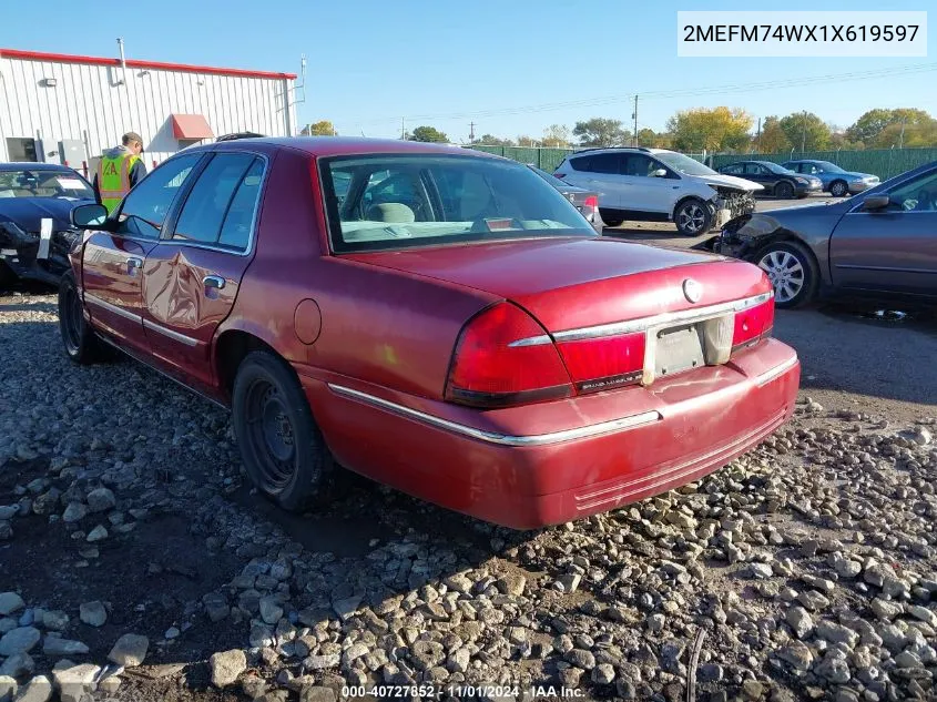 2001 Mercury Grand Marquis Gs VIN: 2MEFM74WX1X619597 Lot: 40727852