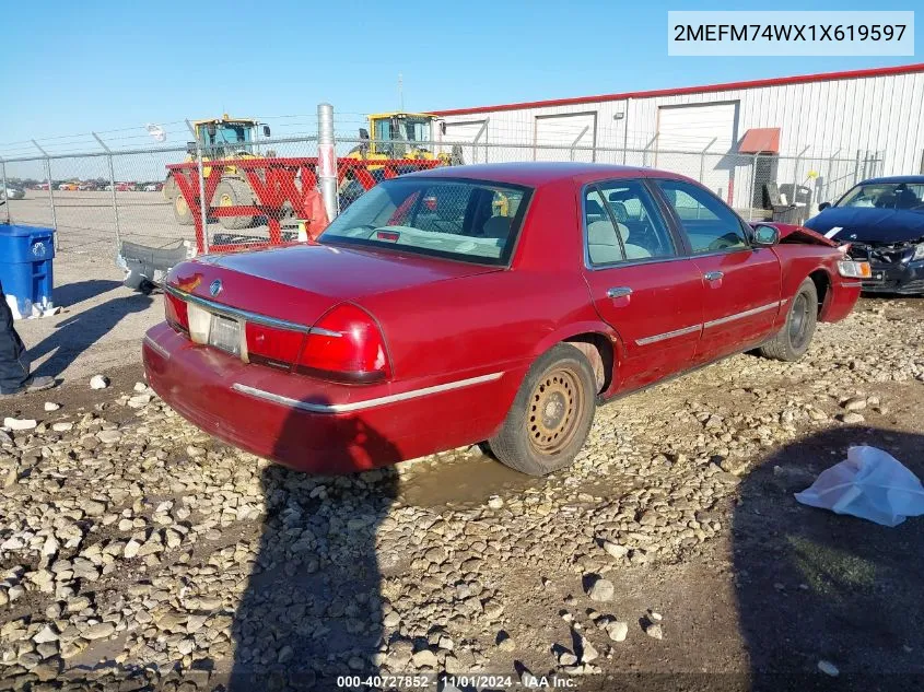 2001 Mercury Grand Marquis Gs VIN: 2MEFM74WX1X619597 Lot: 40727852