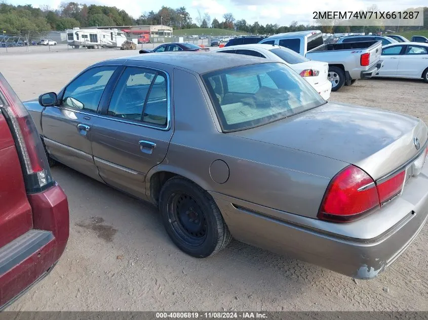 2001 Mercury Grand Marquis Gs VIN: 2MEFM74W71X661287 Lot: 40806819