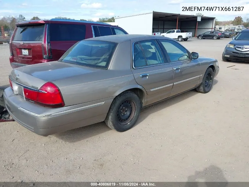 2001 Mercury Grand Marquis Gs VIN: 2MEFM74W71X661287 Lot: 40806819