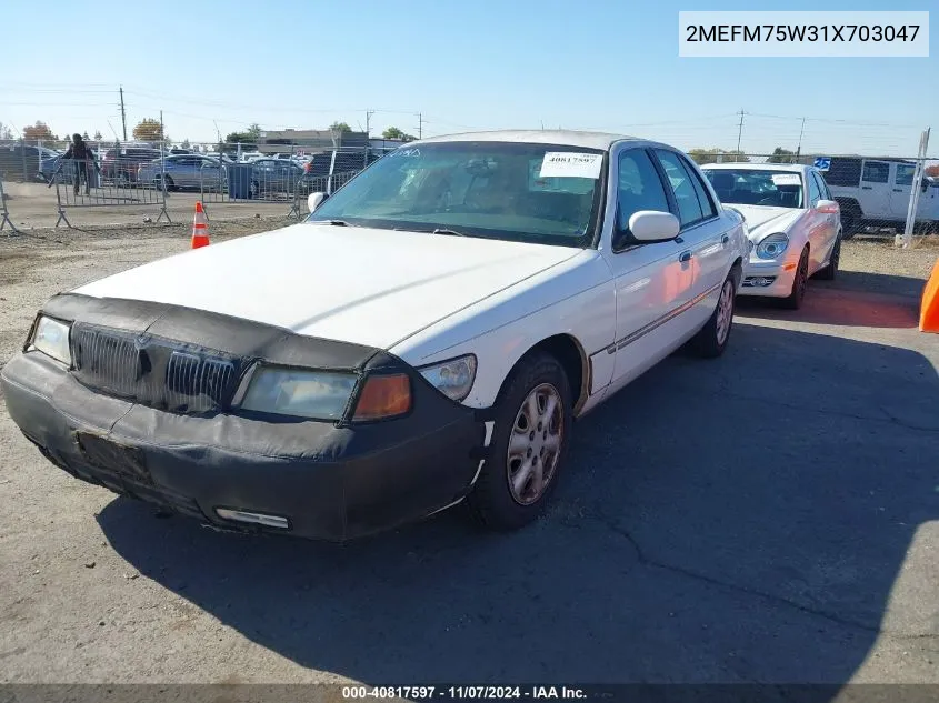 2001 Mercury Grand Marquis Ls VIN: 2MEFM75W31X703047 Lot: 40817597