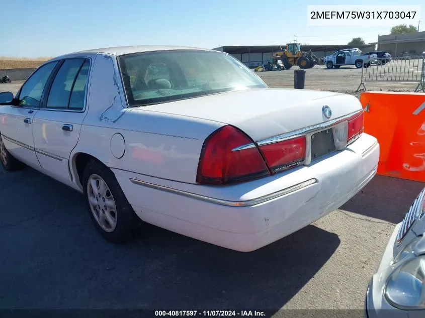 2001 Mercury Grand Marquis Ls VIN: 2MEFM75W31X703047 Lot: 40817597