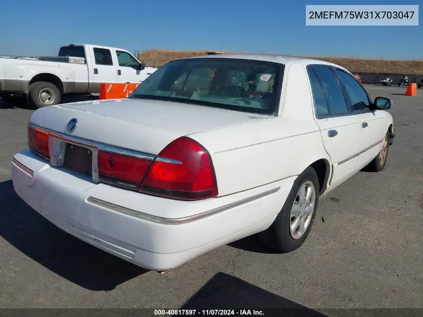 2001 Mercury Grand Marquis Ls VIN: 2MEFM75W31X703047 Lot: 40817597